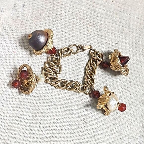 Vintage Chunky Etruscan Revival Silver Charm Bracelet - Etsy Antique Etruscan Victorian Acorn Pearl Chunky 4 Charm Bracelet